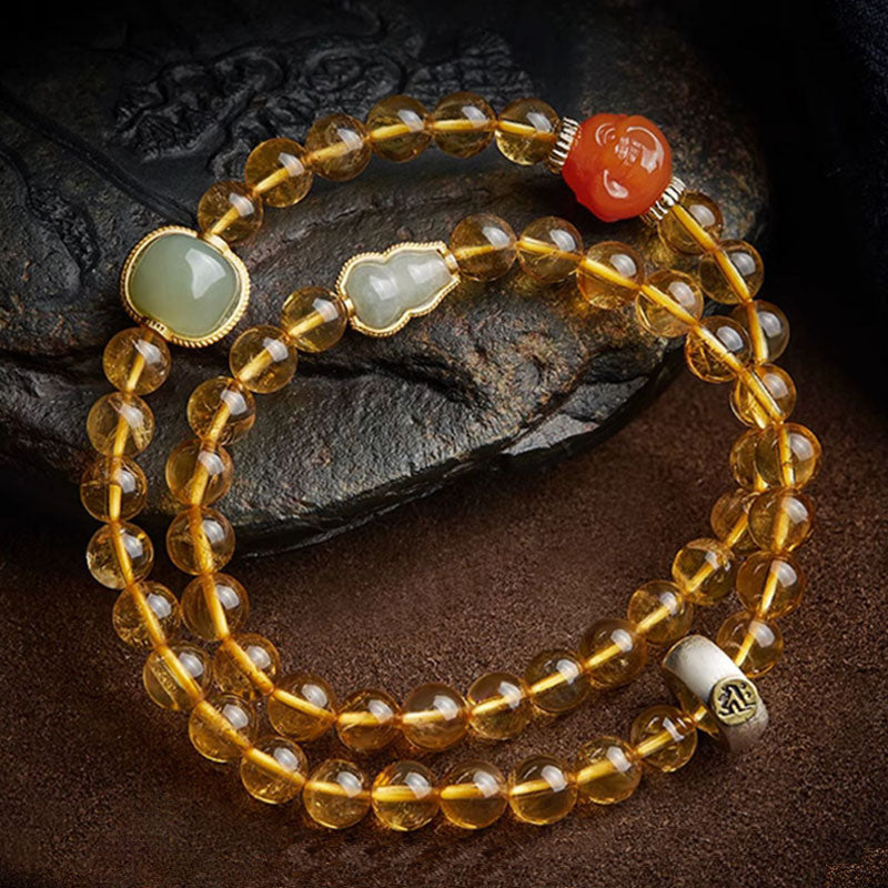Double Circle Natural Clear Citrine Bracelet with Hetian Jade Multiple Gemstones-09