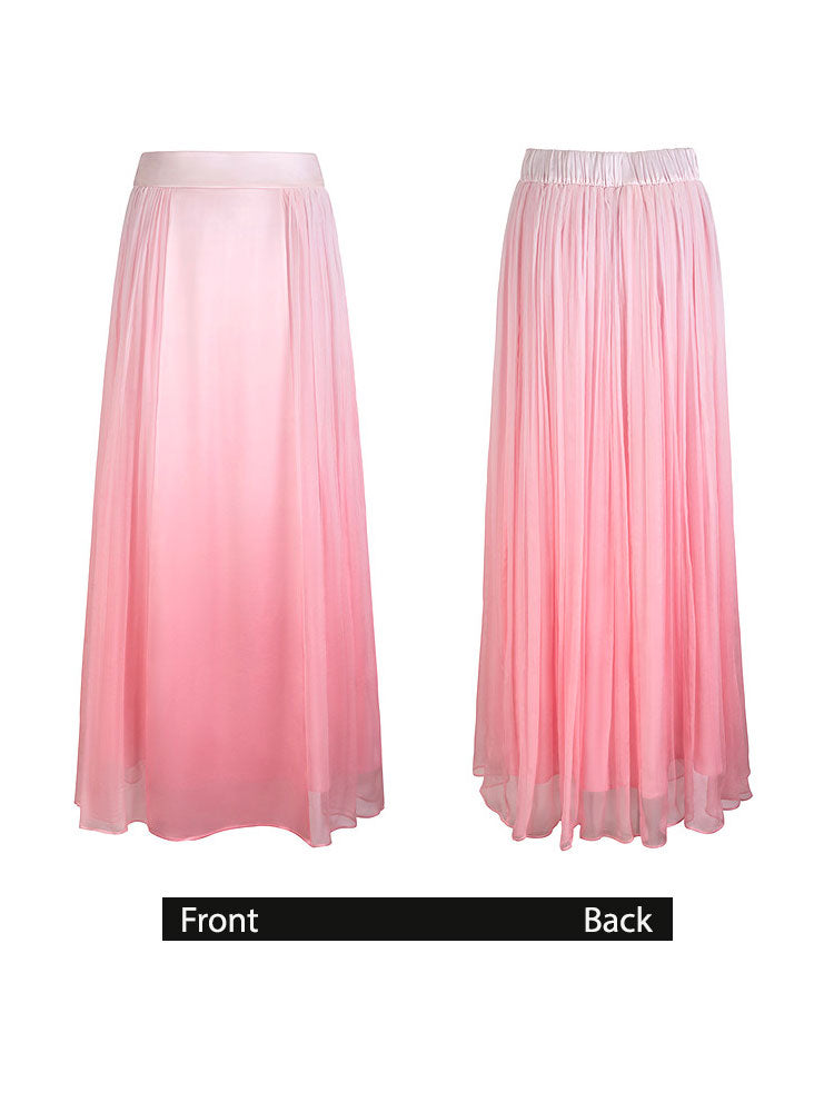 Gradient Pink Silk Modern Ma Mian Skirt – Wrap Midi Skirt for Women-09