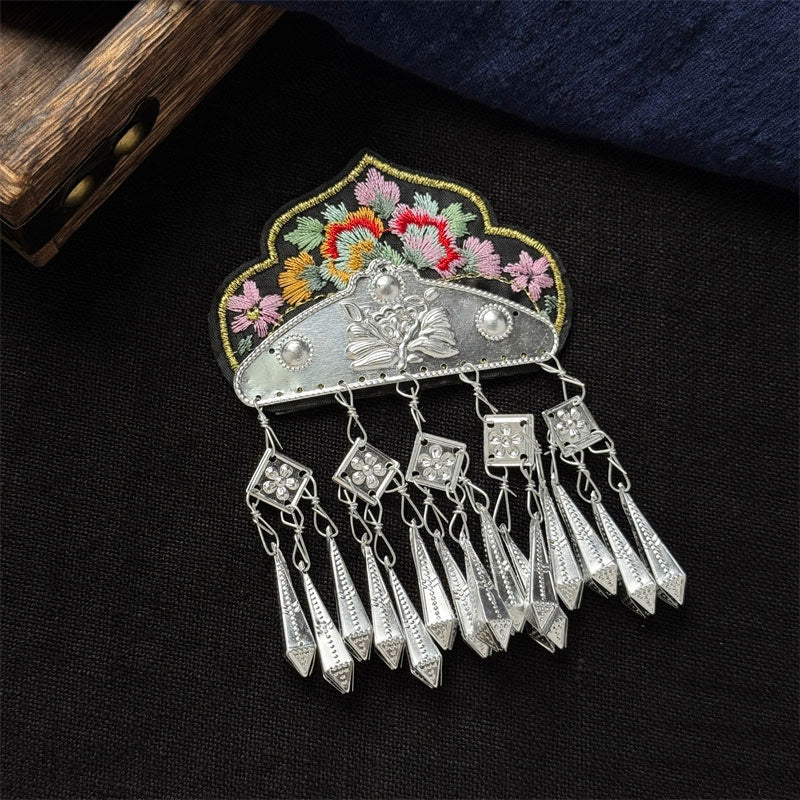 Triangular plaque & flower tassel-Chinese Miao Embroidery Fridge Magnet - Traditional Embroidery & Tassels Heritage Gift