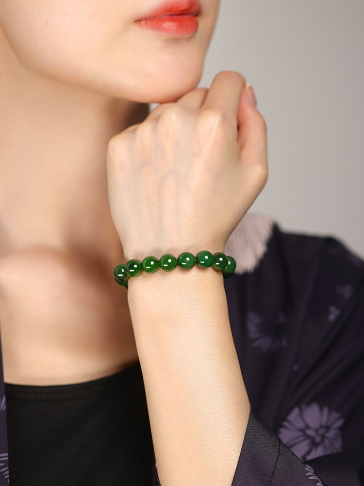 Bracelet de perles en Jade vert Xinjiang Hetian, Design minimaliste classique chinois