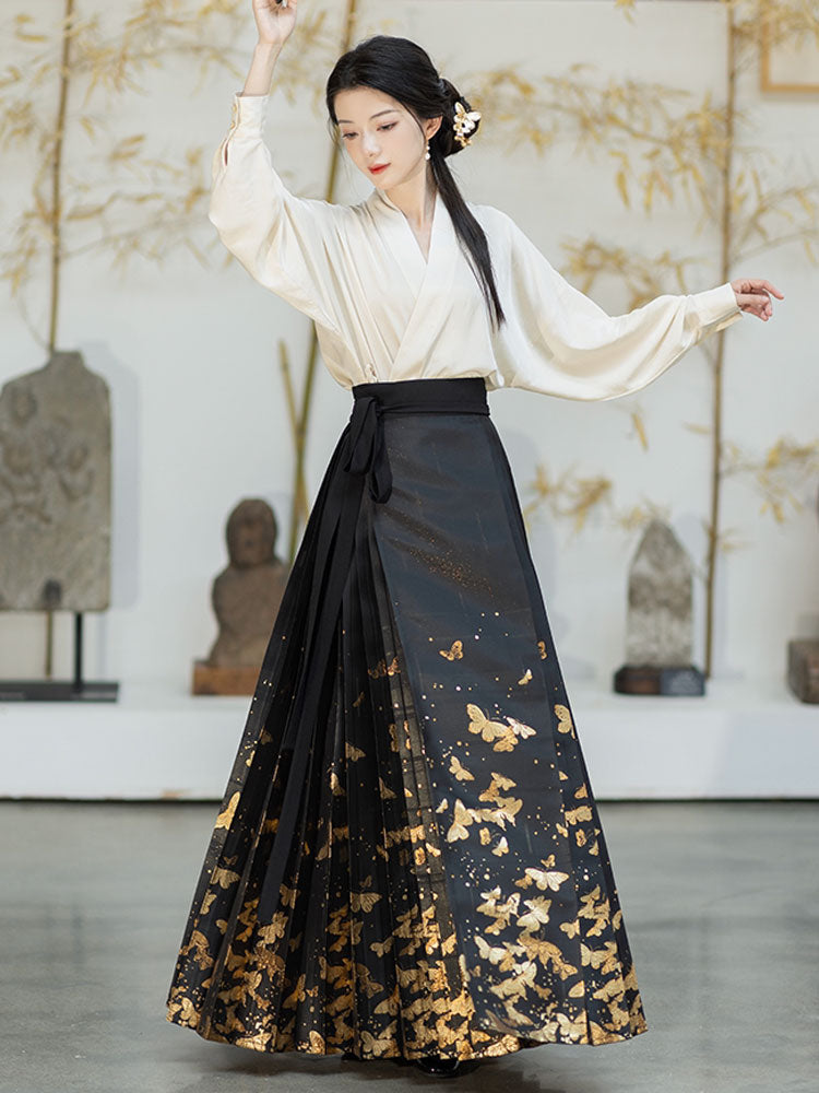 Golden Butterfly in a Dream - Mamianqun Hanfu Skirt-07