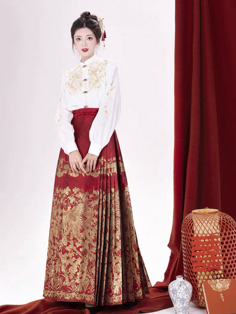 Phoenix Nesting in the Wutong - Red Mamianqun Skirt-05