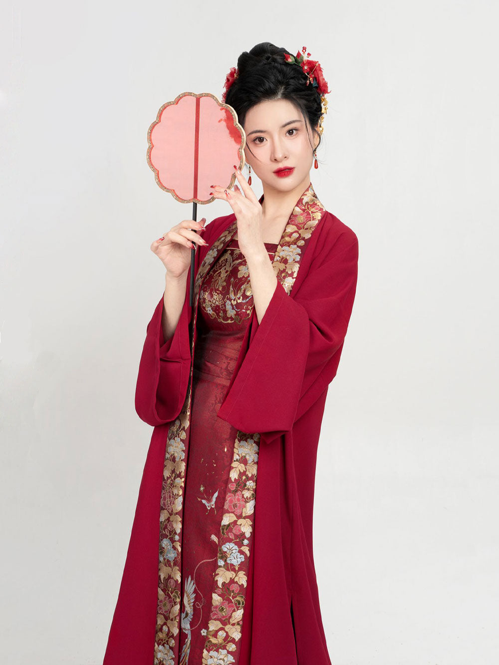 Birds & Blossoms — Ming-Style Gold-Woven Red Mamian Skirt Set-10
