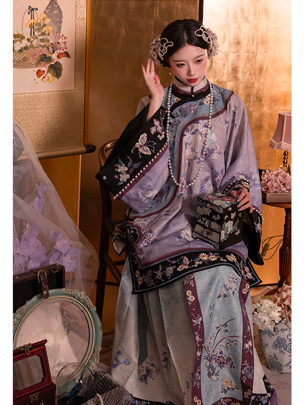 New Chinese Style Han Elements Purple Printed Jacquard Top (Diagonal Placket)-10