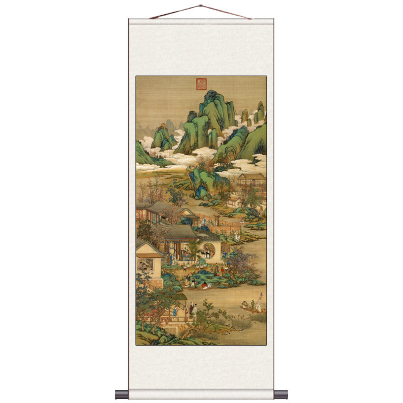Leisure Time at the Yuanmingyuan in the Twelfth Month of the Yongzheng Reign - Traditional Chinese Silk Scroll Painting Reproduction-09