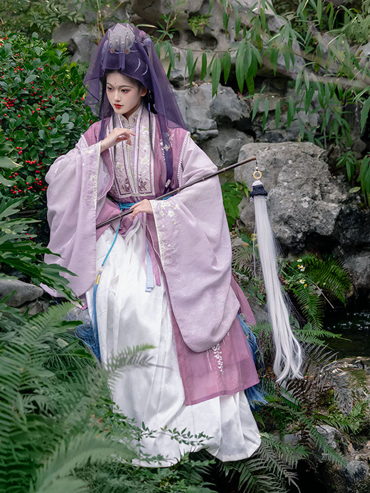 Whispers of a Misty Paradise - Traditional Stand Collar Embroidered Hanfu Dress Set-05