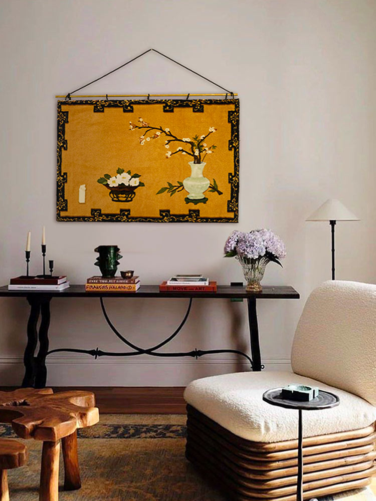 Whispering Plums: Traditional Chinese Vase Tapestry Art-02