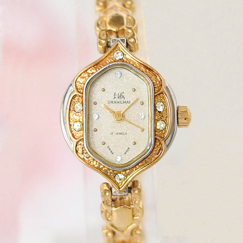 90s Retro Art Deco Style Gold-Plated Women's Manual Mechanical Watch-09
