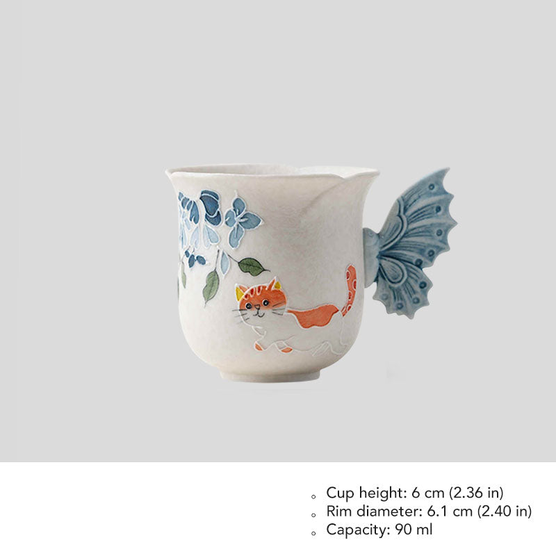 Blue Windflower & Ginger Cat Hand-Painted Ceramic Cup-03