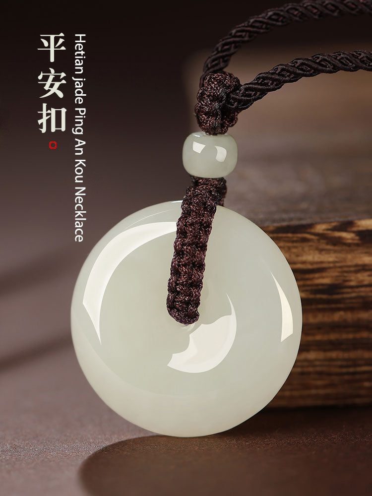 Natural Hetian Qingshui Jade Ping An Kou Jade Pendant Necklace Couple Gift-08