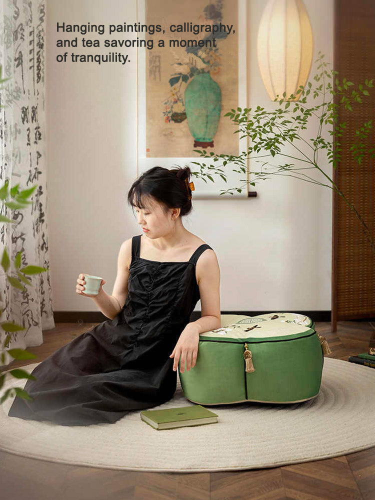 Jade Magnolia at Spring Dawn - Chinese Printed Meditation Pouf Pillow Floor Cushion
