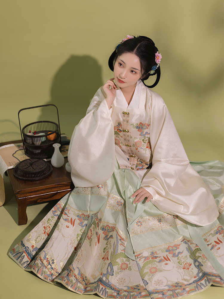 Jade Rabbit Gazing at the Moon - Ming Dynasty Style Hanfu Mamianqun Skirt Set-10