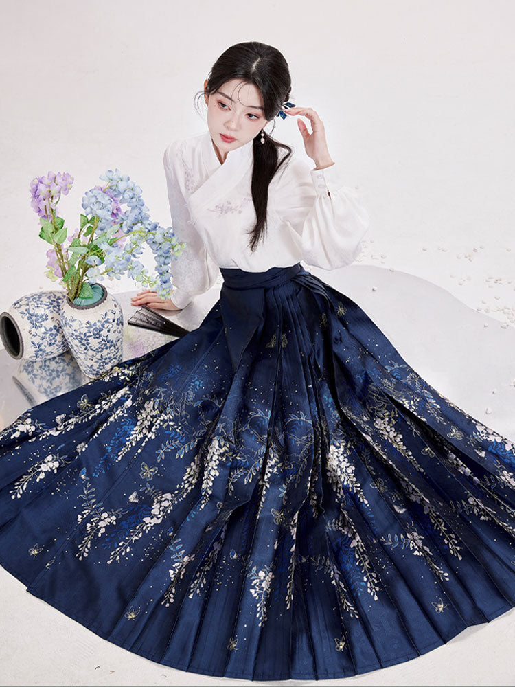 Wisteria Flower Rain Ma Mian Skirt - Modern Style Hanfu Mamianqun Daily Wear for Women-01