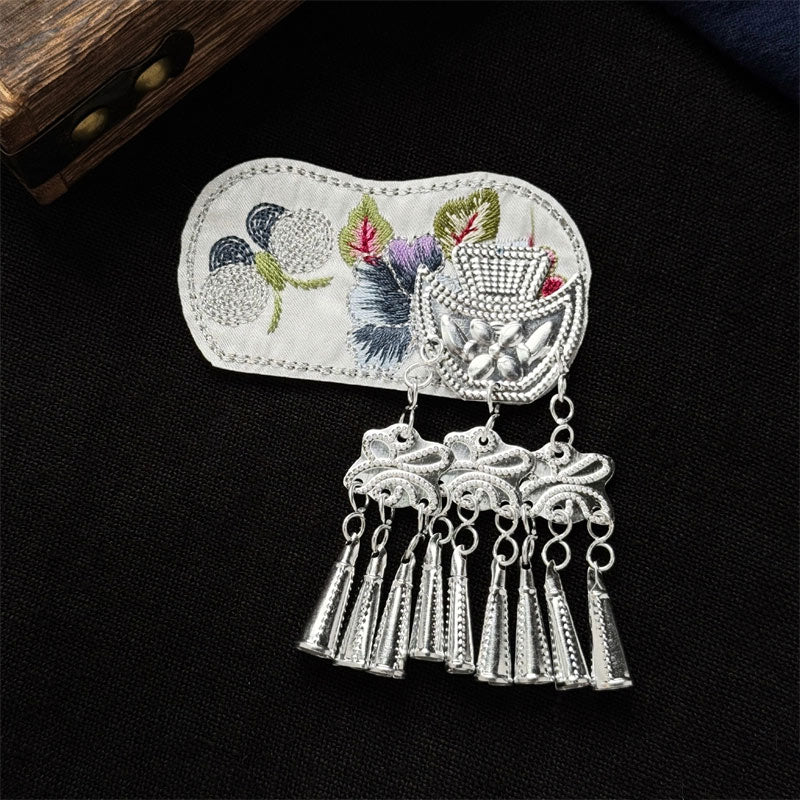 Flower knot & wind chime tassels-Chinese Miao Embroidery Fridge Magnet - Traditional Embroidery & Tassels Heritage Gift