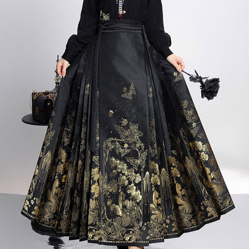 Butterfly Dawn -Woven Gold Butterfly Ma Mian Qun Hanfu Skirt-07