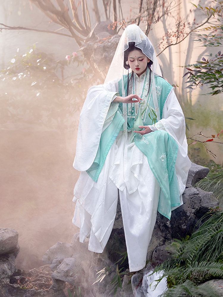 Whispers of a Misty Paradise - Traditional Stand Collar Embroidered Hanfu Dress Set-02