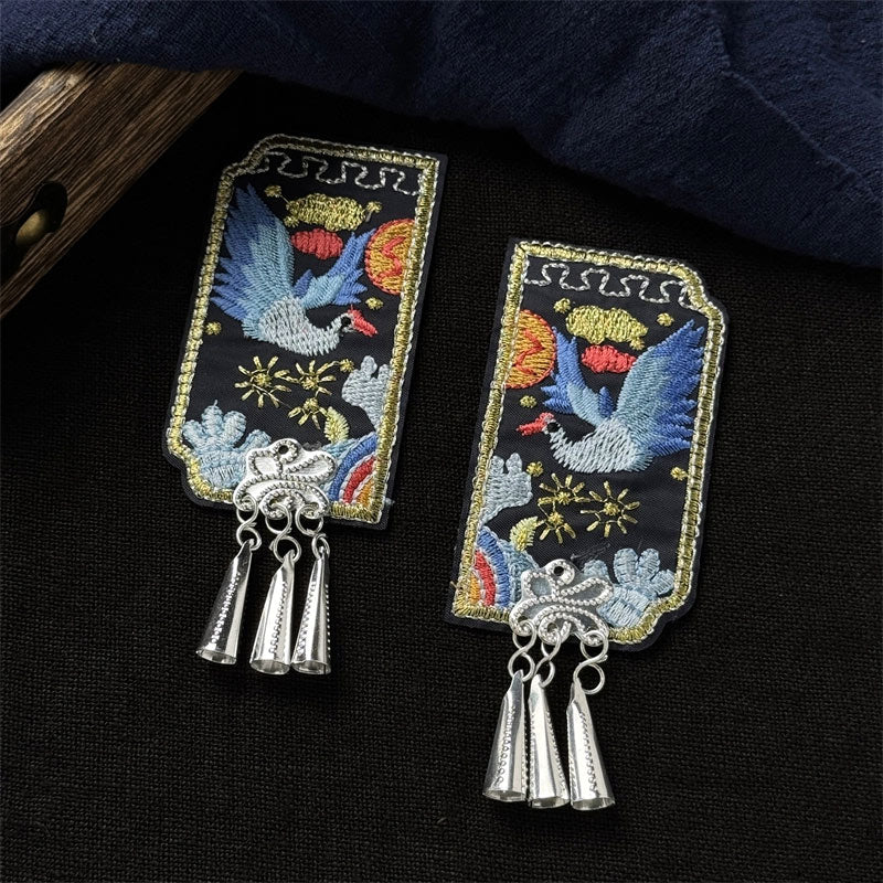 A pair of embroidered cranes-Chinese Miao Embroidery Fridge Magnet - Traditional Embroidery & Tassels Heritage Gift