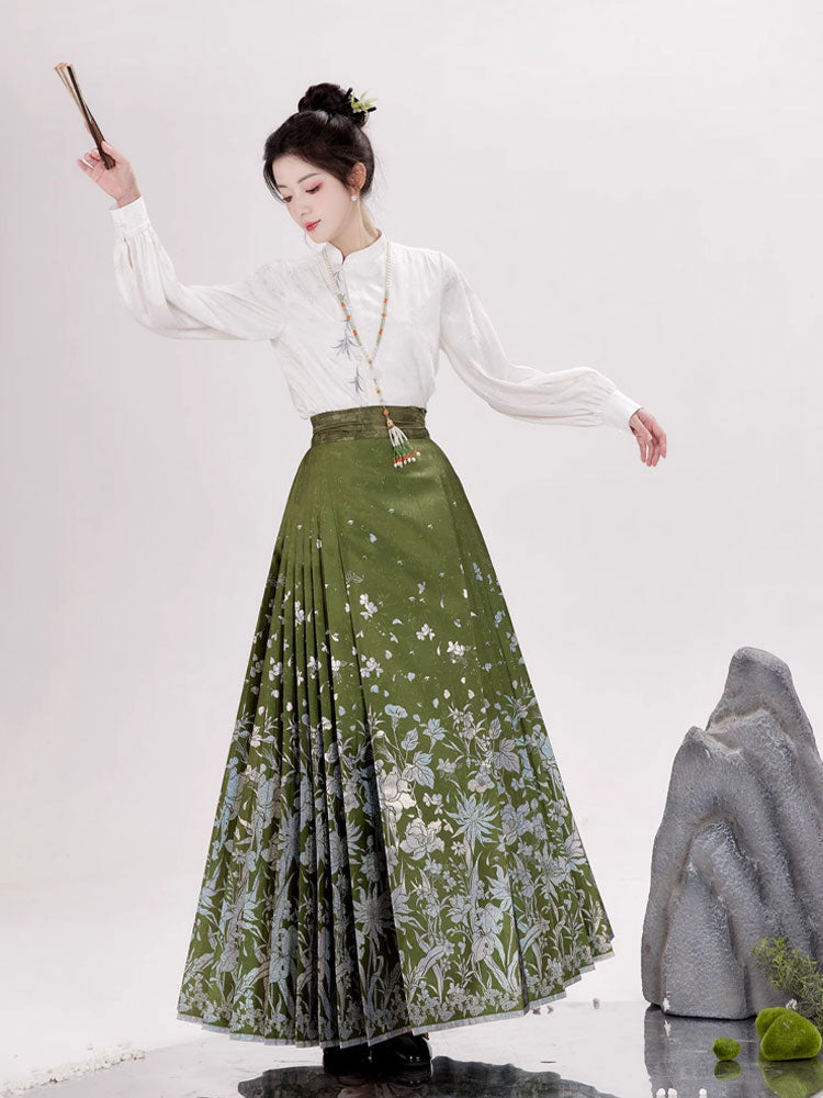 Sea of Flowers Mamianqun- Floral Ma Mian Skirt Inspired by Traditional Chinese Mother-of-Pearl Patterns-04