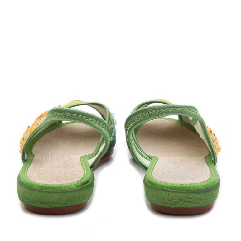 Sprout Green Embroidered Peep Toe Low Cut Flats-06