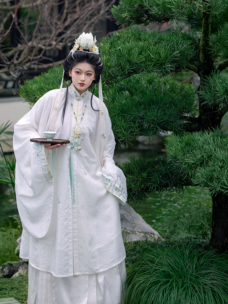 Whispers of a Misty Paradise - Traditional Stand Collar Embroidered Hanfu Dress Set-04