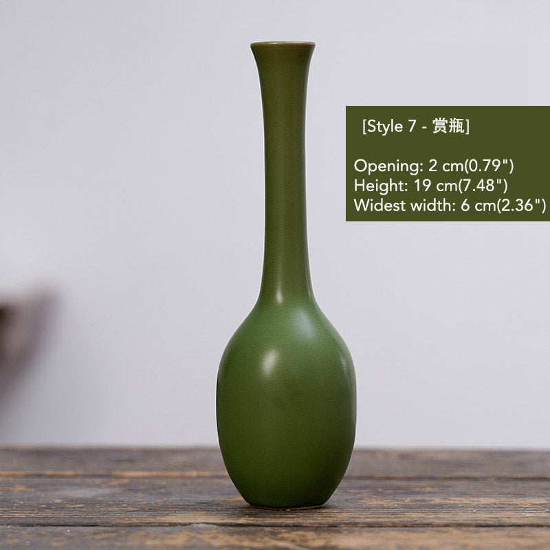 Vintage Distressed Ceramic Small Flower Vase Chinese Zen-style Vase Ornaments-11
