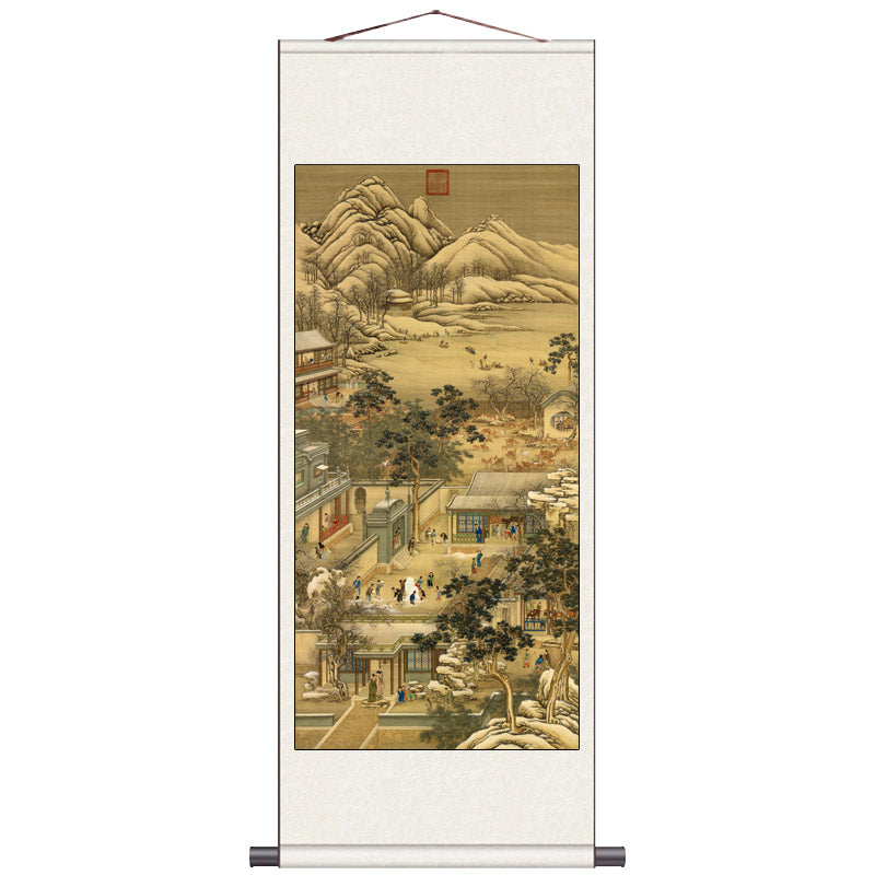 Leisure Time at the Yuanmingyuan in the Twelfth Month of the Yongzheng Reign - Traditional Chinese Silk Scroll Painting Reproduction-12