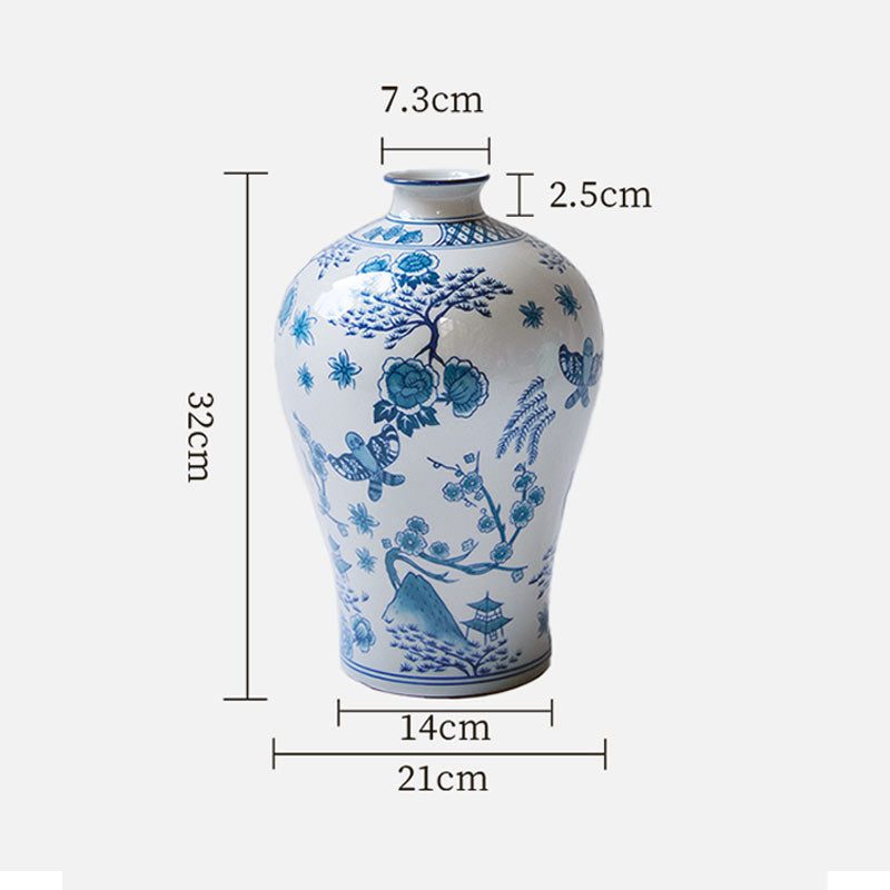 Song Dynasty-Inspired Elegance Hand-Painted Blue & White Porcelain Vase-03