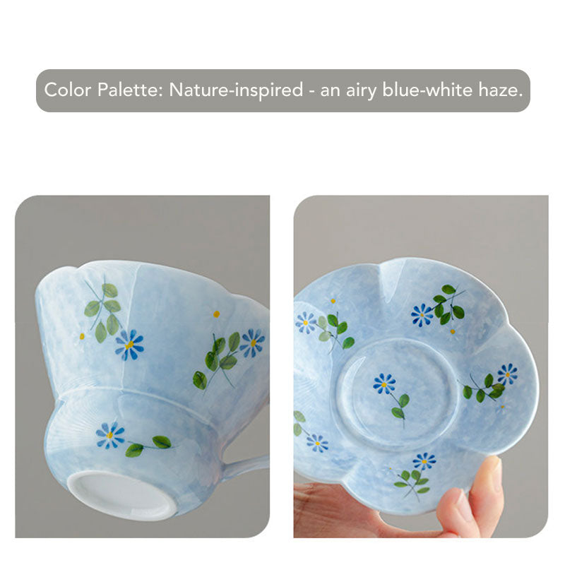 Sky-Blue Daisy Hand-Painted Porcelain Tea Cup-14