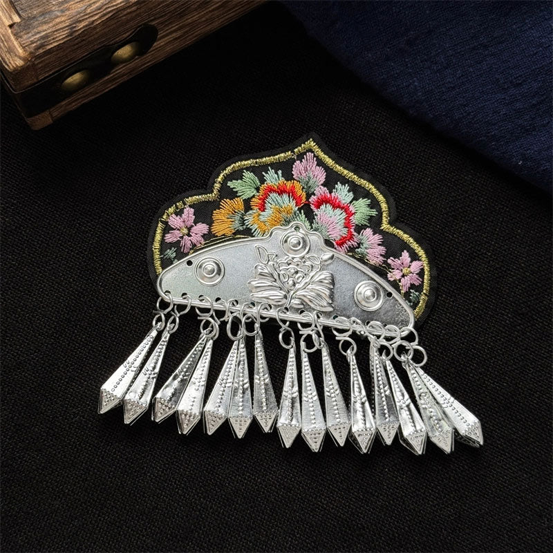 Triangular plaque & sesame tassels Chinese Miao Embroidery Fridge Magnet - Traditional Embroidery & Tassels Heritage Gift