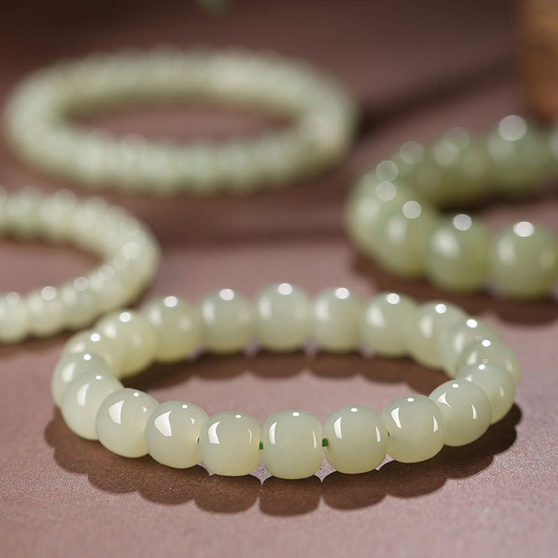 Natural Hetian Jade Beaded Bracelet - Qingshui Tone-01