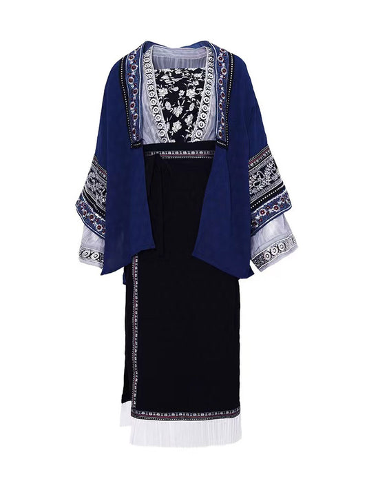 Miao Ethnic Minority Blue Embroidery Morden Hanfu Skirt Set-01