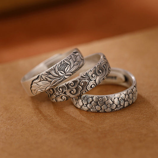 Exclusive Design 999 Sterling Silver Vintage Chinese「Culture and Blessing」Adjustable Ring-01