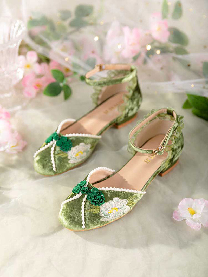 Vintage Chinese Style Embroidered Buckle Mary Jane Shoes