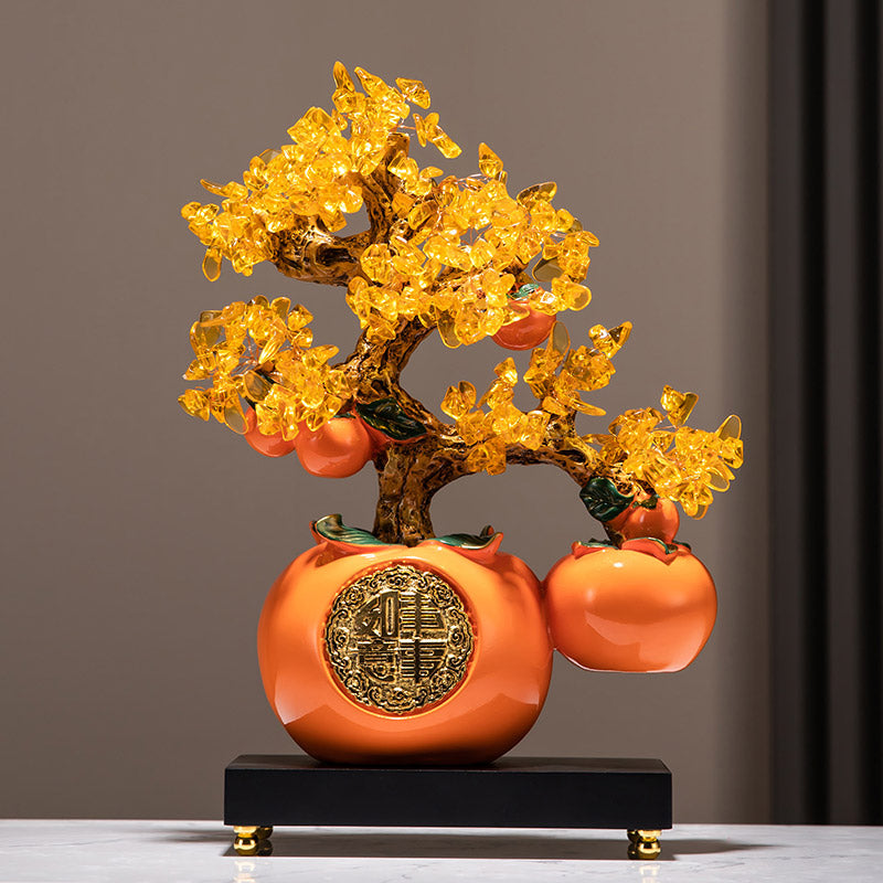 Persimmon 「Shi Shi Ru Yi」 Arbre à argent Arbre de fortune Ornements décoratifs chinois créatifs pour cadeau d'affaires de bureau