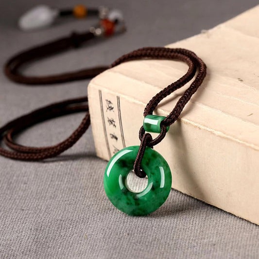 Natural Emerald Green Ice Jadeite Jade Chinese「Ping An Kou」Pendant Necklace for Women and Men-01
