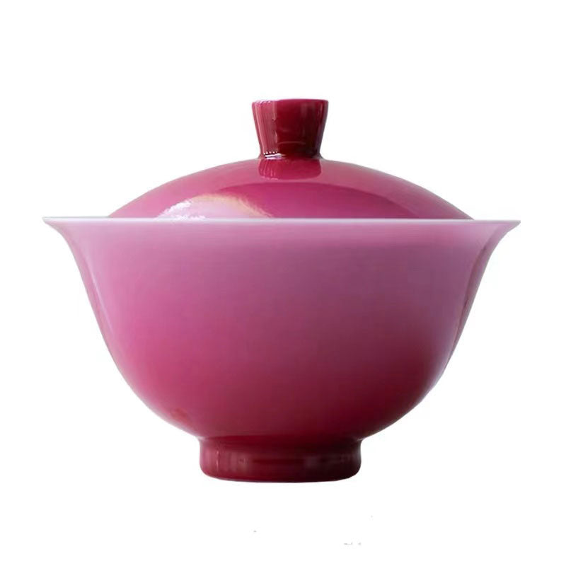 Ensemble de tasses à thé chinoises en porcelaine à effet dégradé Rose carmin Jingdezhen