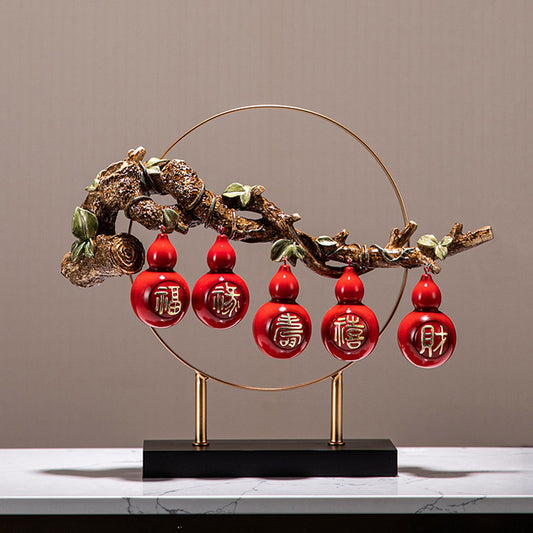Fu, Lu, Shou, Xi, Cai - Five Blessings Five Gourds「The Five Blessings Come to The Family」Ornament Table Decor Housewarming Gifts