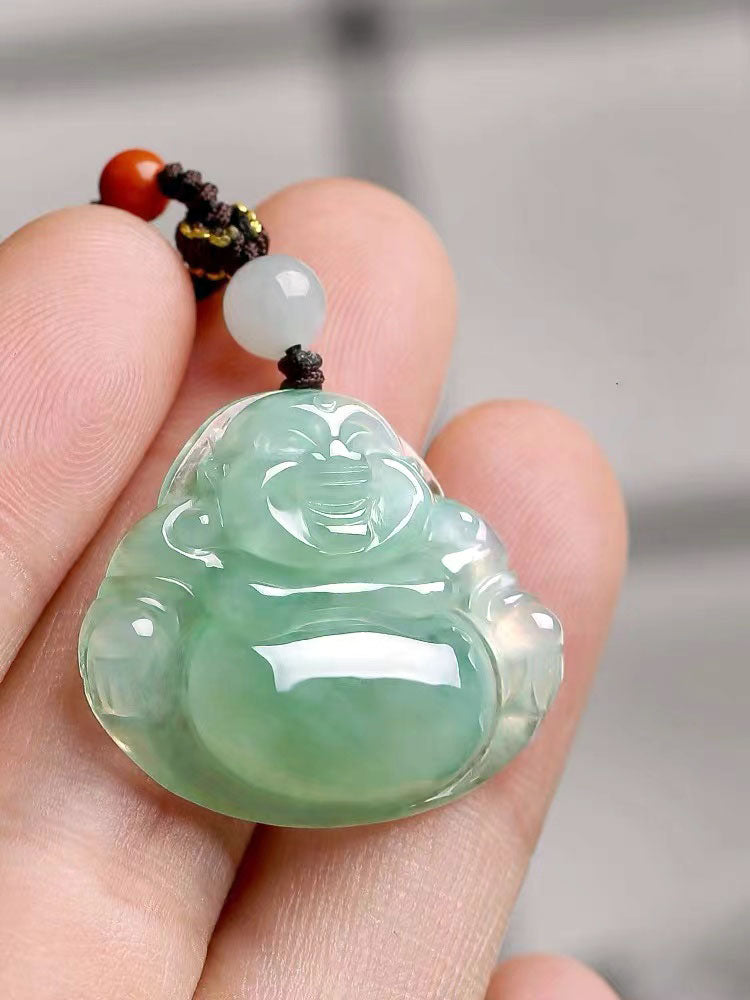 Natural Jadeite Jade Laughing Buddha「Happiness」Pendant Necklace for Men and Women-02