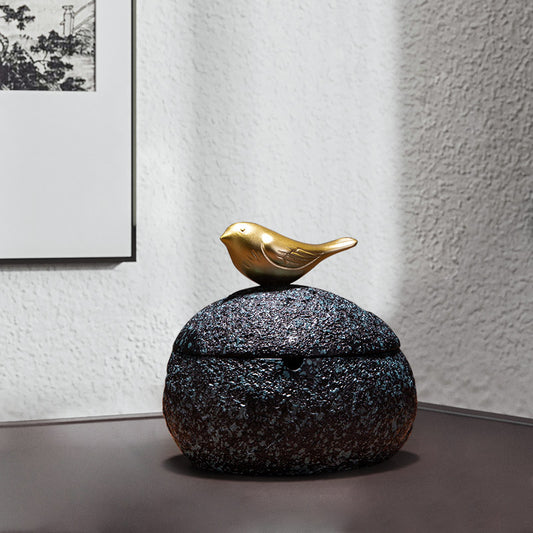 New Chinese Zen Style Ashtray with Bird Decorative Ashtray with Lid