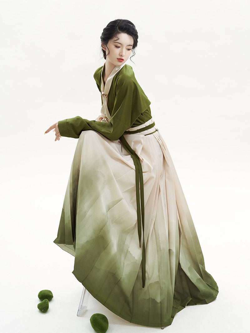 Matcha Green Chinese Style Artistic Landscape Painting Morden Hanfu Set Mamianqun Hanfu Skirt
