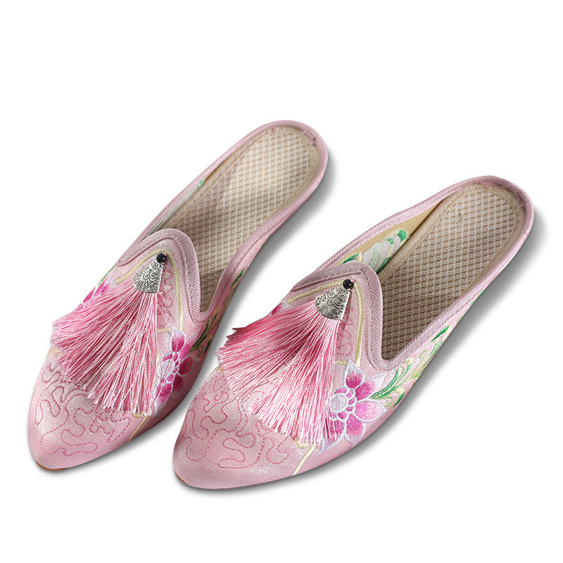 Chinese Style Pink Embroidered Shoes Slippers for Women-01