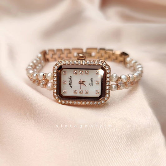 Vintage Delicate Pearl Bracelet Watch for Women Best Birthday Gift