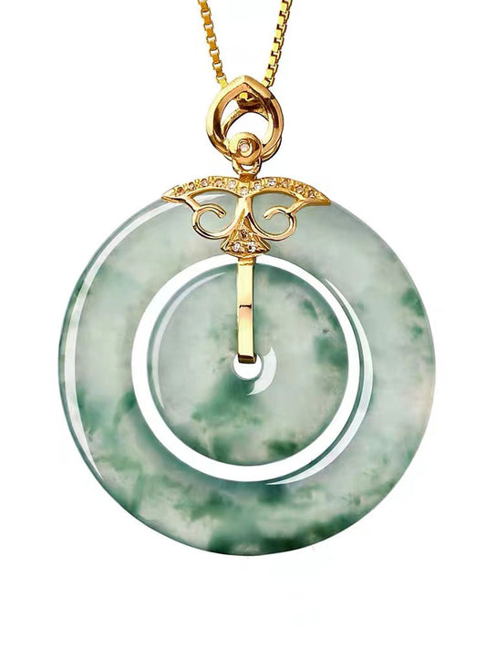 Natural Ice Jadeite Jade Chinese Concentric Knot「Health Harmony & Happiness」Ping An Kou Pendant Necklace for Women-01
