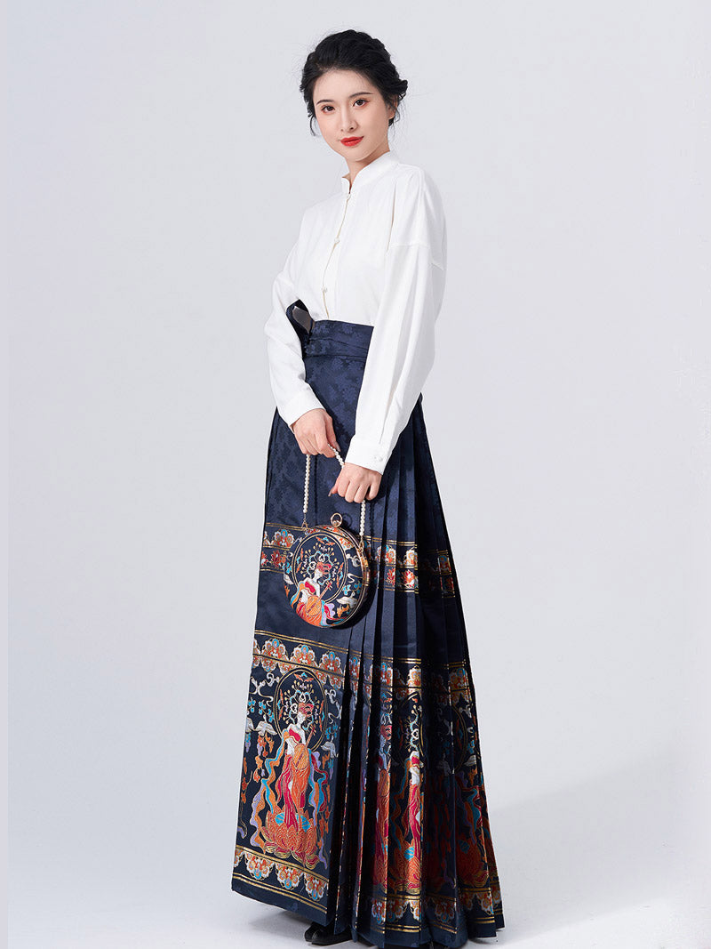 Dunhuang Feitian Pattern Yarn-dyed Jacquard Cloth Mamianqun Hanfu Skirt Morden Hanfu Skirt