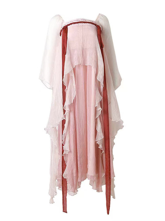 Pink Modern Hanfu Dess Daily Hanfu Skirt Chinese Style Chiffon Fairy Dress-04