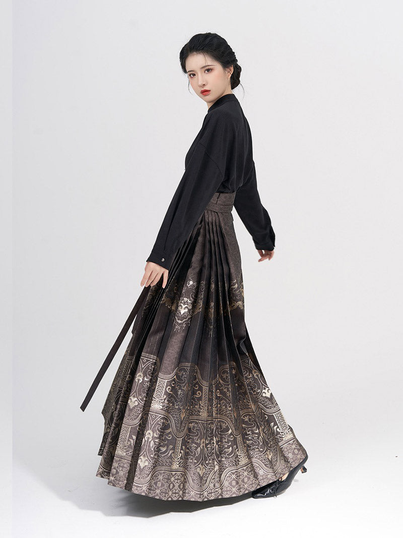 Vintage chinesischer traditioneller Hanfu-Rock mit garngefärbtem Jacquard-Stoff und glücksbringendem Blumenmuster (Mamianqun Morden Hanfu Rock).