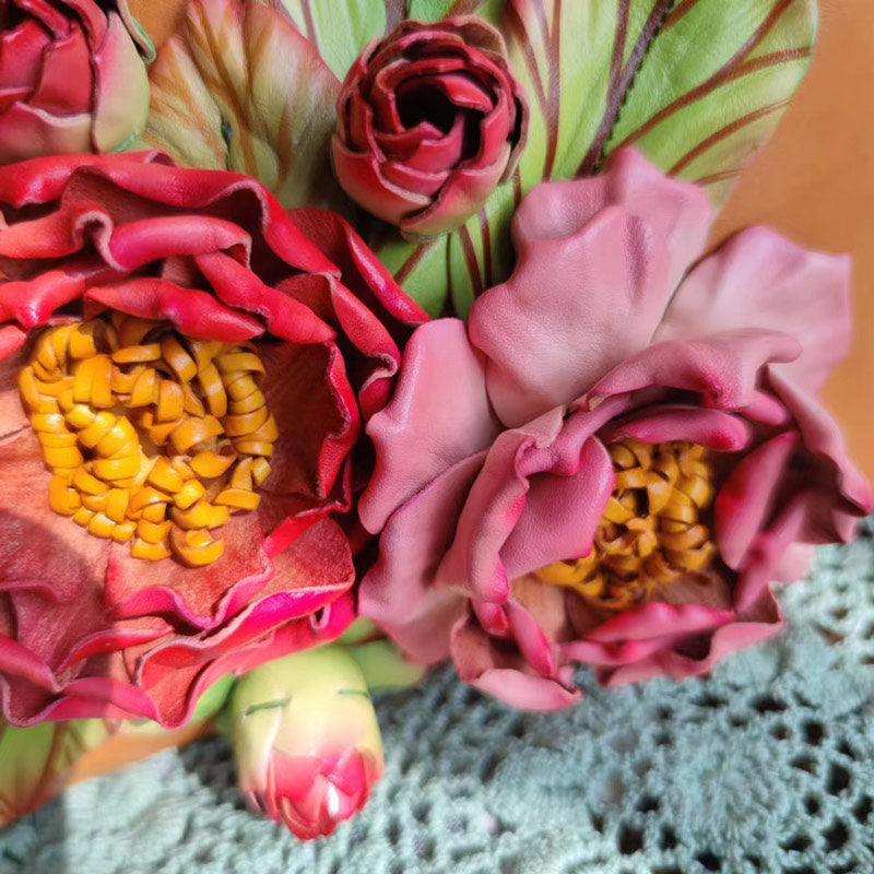 Vintage-Handtasche mit handgefertigtem, dreidimensionalem Pfingstrosenmotiv für Damen