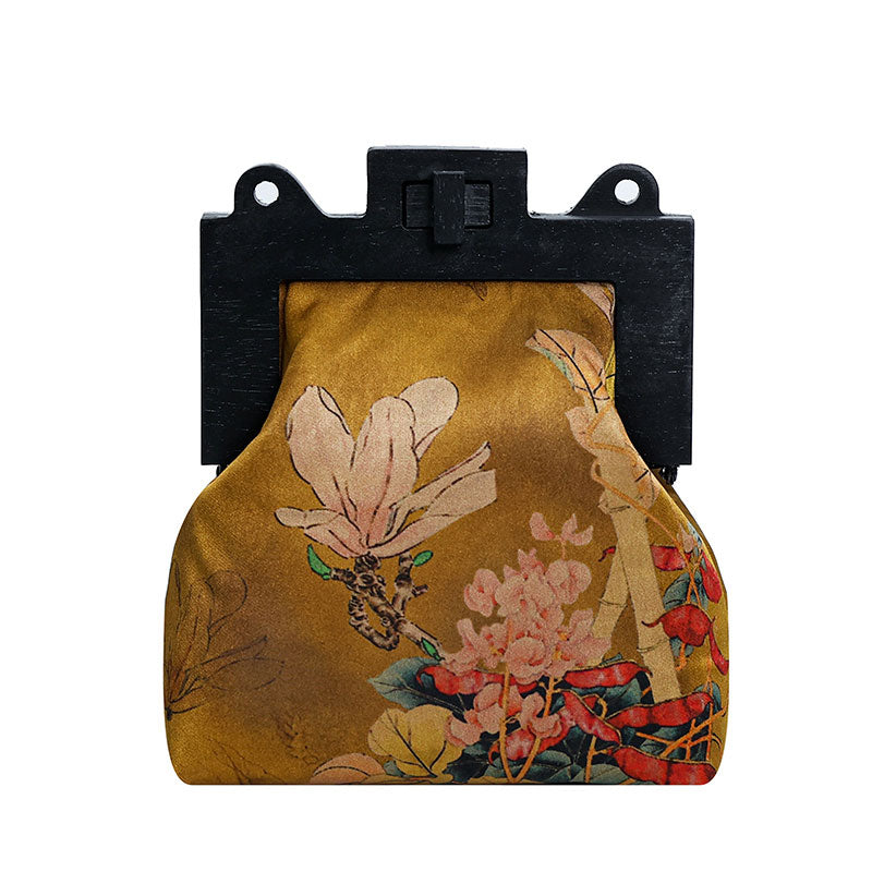 Sac à bandoulière en soie imprimé floral chinois rétro