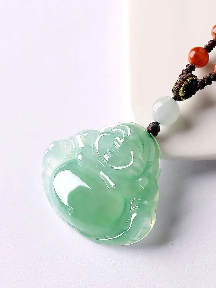 Natural Jadeite Jade Laughing Buddha「Happiness」Pendant Necklace for Men and Women-06