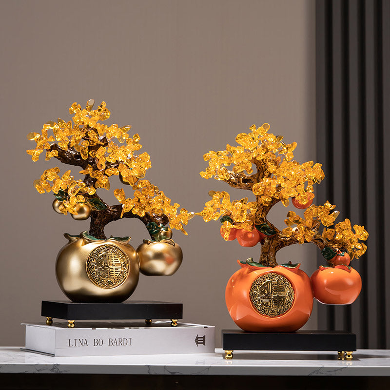 Persimmon 「Shi Shi Ru Yi」 Arbre à argent Arbre de fortune Ornements décoratifs chinois créatifs pour cadeau d'affaires de bureau